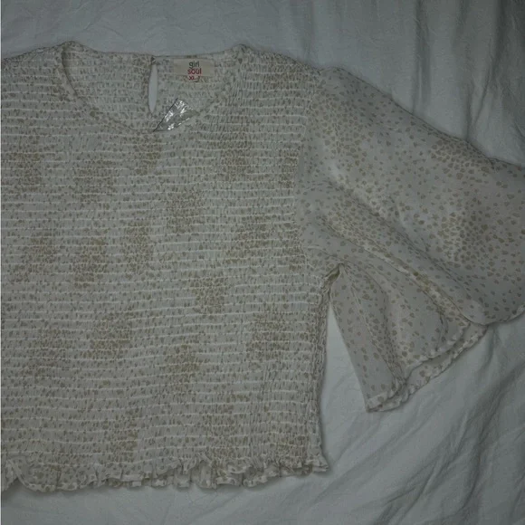 NWT Sheer White & Cream Blouse • Bohemian Style • Business Casual • Teen X-Large - Picture 3 of 7